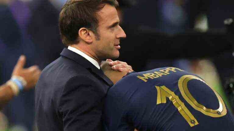 Emmanuel Macron tries to comfort Kylian Mbappé after France’s loss to Argentina