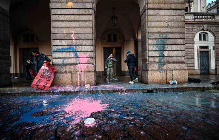 Environmental activists spray paint La Scala in Milan