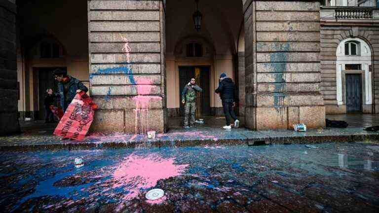 Environmental activists spray paint La Scala in Milan ahead of the season opener