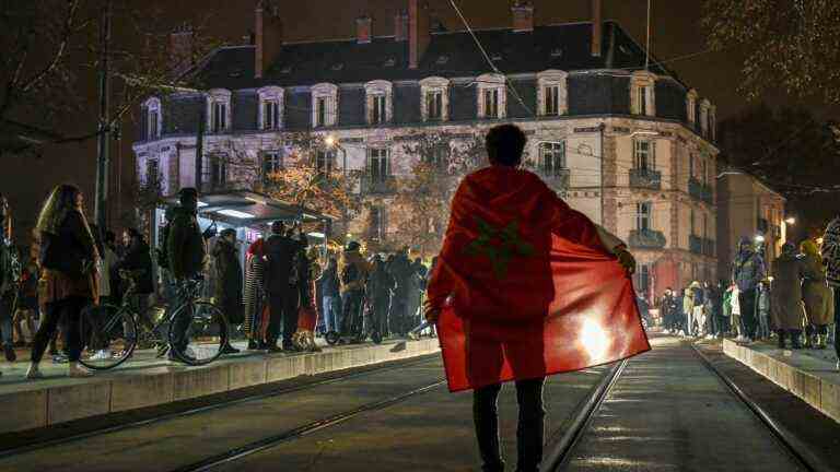 in Paris, Strasbourg, Tours, Dijon and Nice, Moroccan fans celebrate qualifying for the quarter-finals