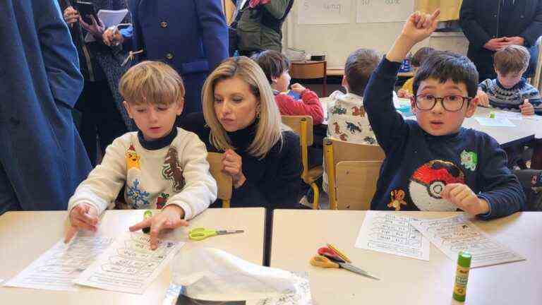 visiting a school in Paris, Olena Zelenska tries to reassure young Ukrainian refugees