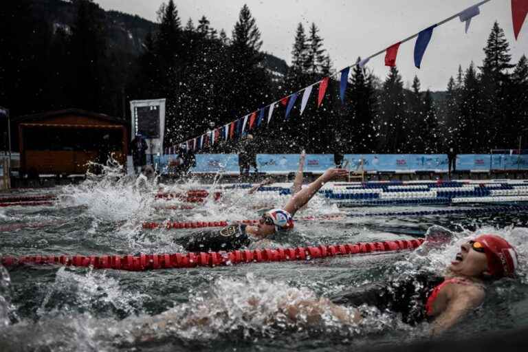 Swimmers compete in freezing water in France