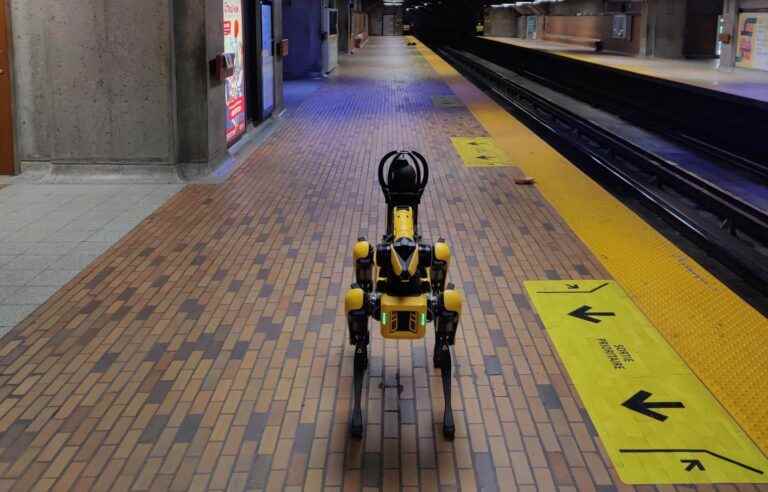 A robot dog in the Montreal metro