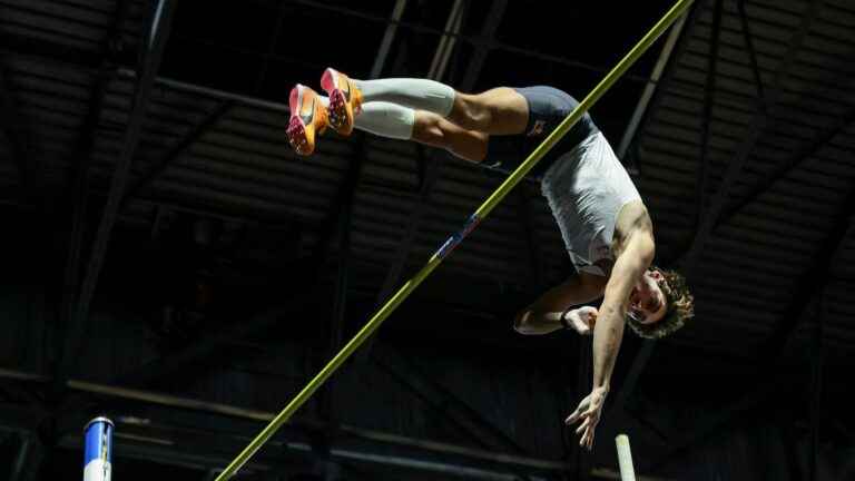 Sweden’s Armand Duplantis breaks his world record by clearing 6.22m in the pole vault