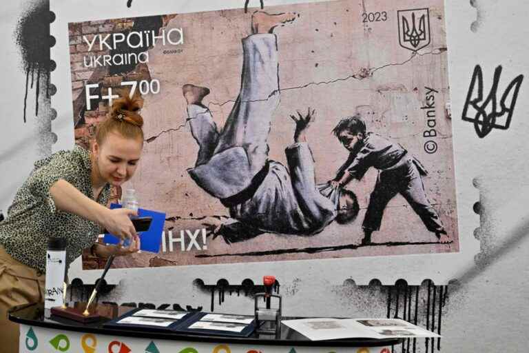 Ukraine |  A work of Banksy reproduced on a stamp