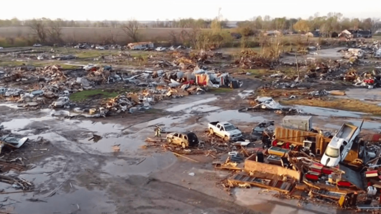 several cities devastated by the passage of tornadoes in Mississippi