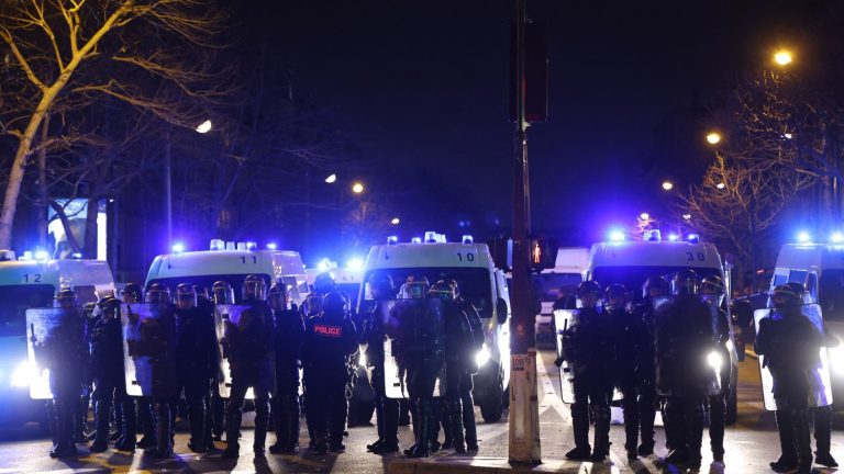 several demonstrators against the pension reform denounce police violence