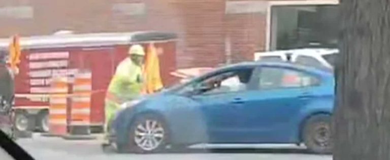 [EN VIDÉO] Flagman pushed by a crazy driver near a construction site in Montreal