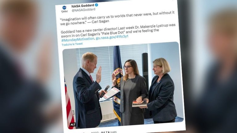 Who is Makenzie Lystrup, the first female head of a NASA center to take an oath on a book other than the Bible?