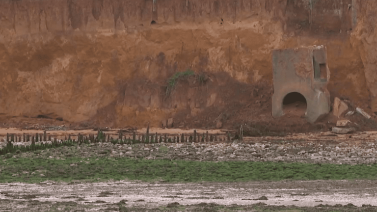 a bunker that fell off a cliff due to erosion