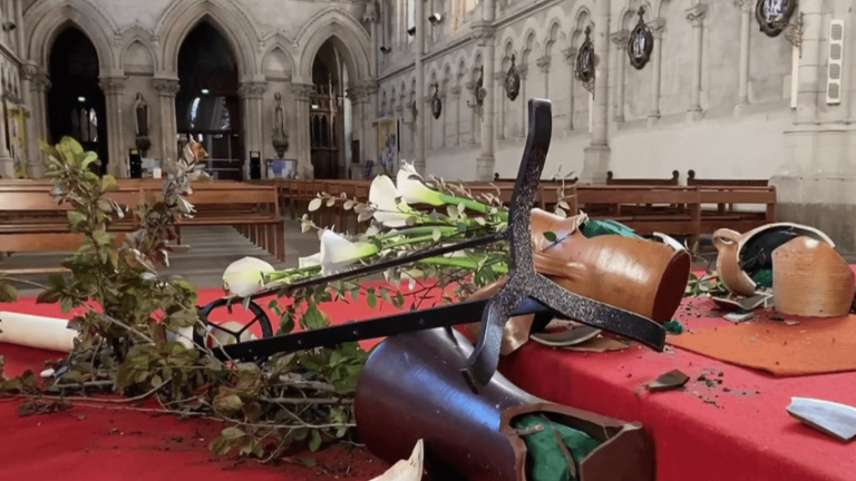 in Angers, a church was vandalized and ransacked