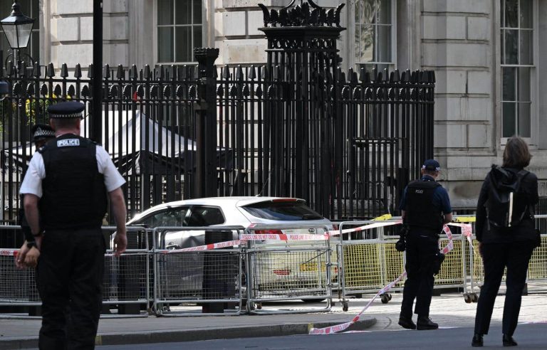 A car hits the gates of Downing Street, London