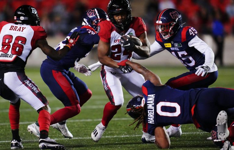 Facing Team “A” of the Rouge et Noir, the Alouettes win 22-21