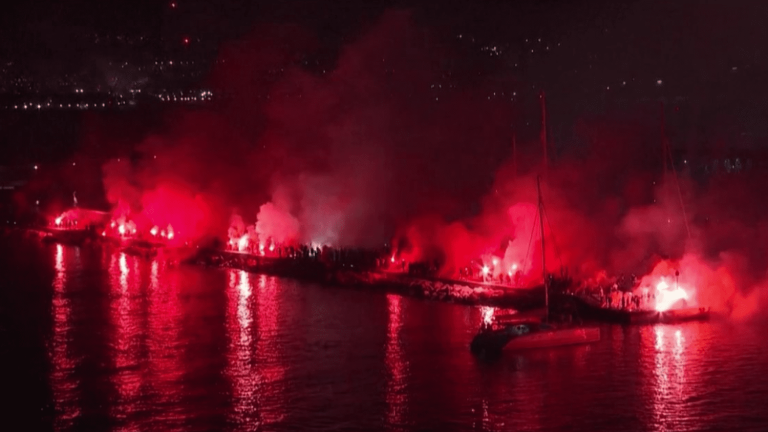 Olympique de Marseille supporters celebrate the 30th anniversary of their victory in the European Cup