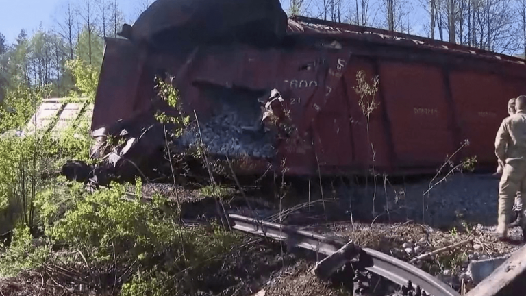 explosive device derails Russian freight train near Ukrainian border