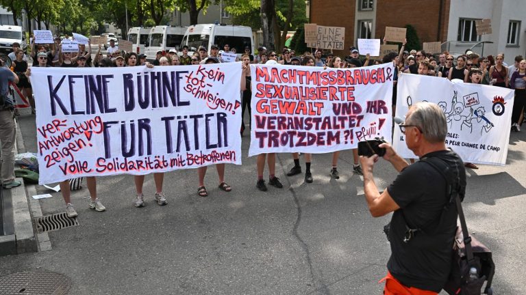 Demonstration before a concert in Bern after accusations of sexual assault against the singer of German metal band Rammstein