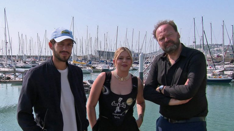 Louane, Victor Belmondo and Jean-Pierre Améris in Le Havre to present the film “Marie-Line and the Judge” in preview