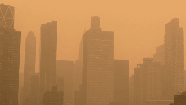 New York covered in thick orange smoke from fires in Canada