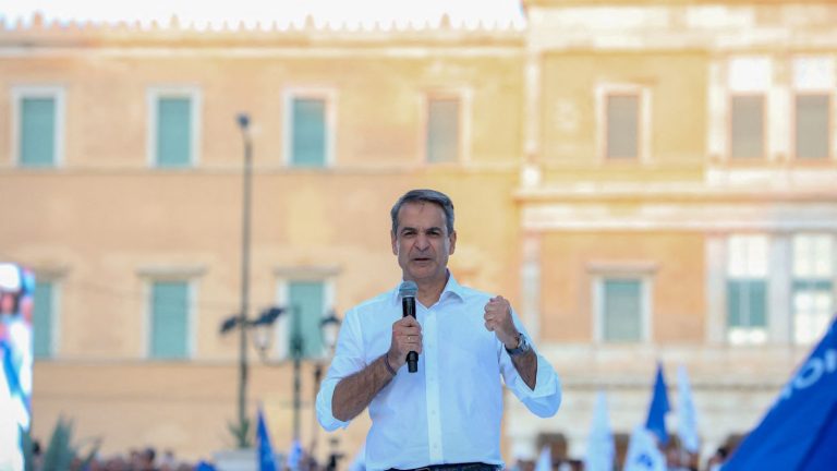 the right-wing party of former Prime Minister Kyriakos Mitsotakis by far in the lead, according to exit polls