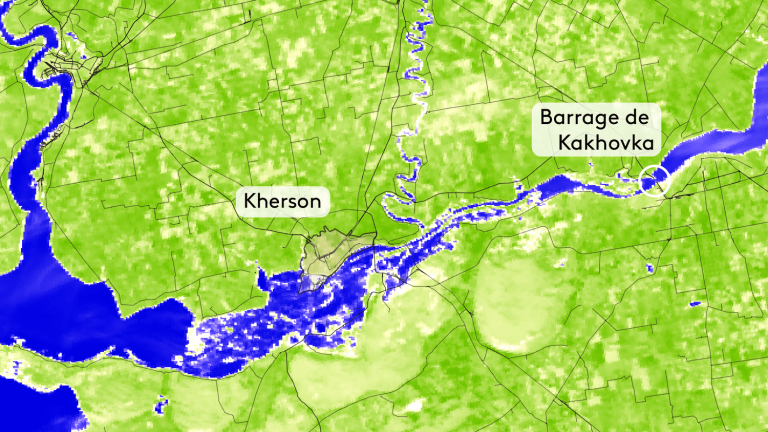 view from space the extent of flooding after the destruction of the Kakhovka dam