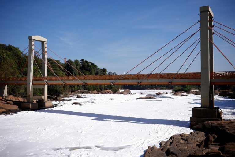 A river polluted by toxic foam in Brazil