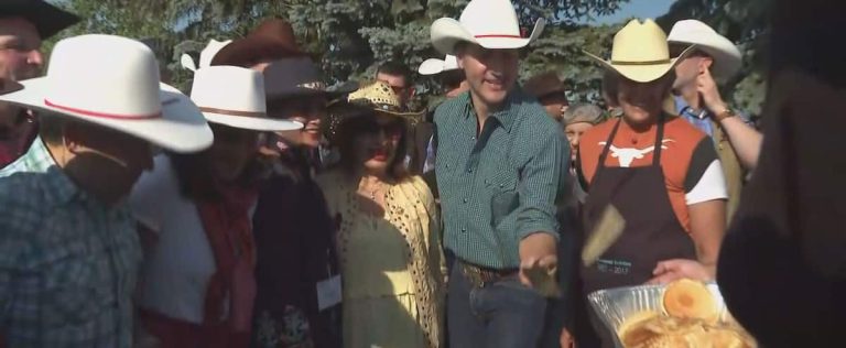 Justin Trudeau ‘flips’ a pancake at the Calgary Stampede