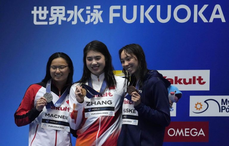 Maggie Mac Neil wins silver in 100m butterfly at World Aquatics