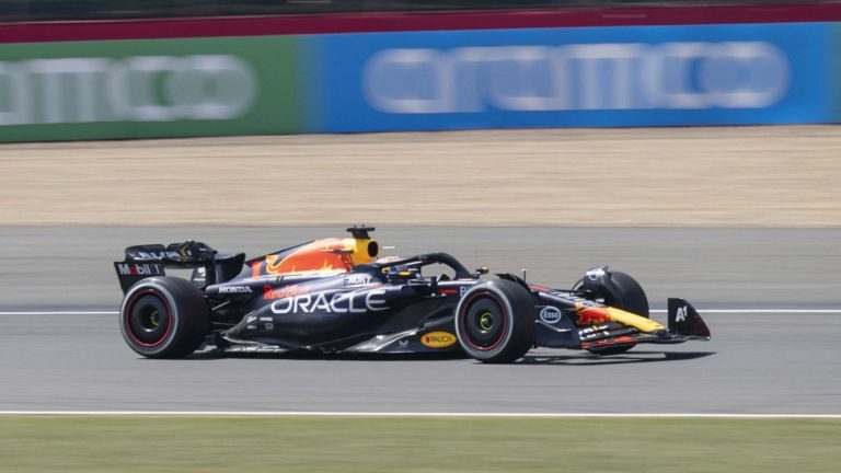 Max Verstappen signs his seventh pole position of the season at Silverstone ahead of McLarens, Gasly and Ocon behind