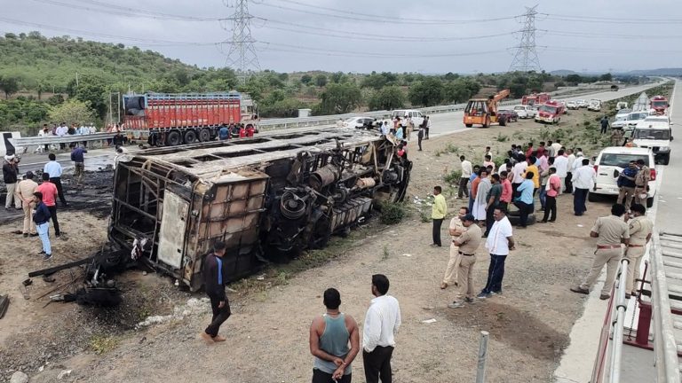 at least 25 dead after crashed coach fire