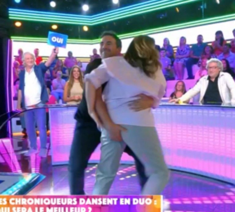 Alex Goude cropped by Cyril Hanouna after putting a hand on the buttocks of Valérie Benaïm live