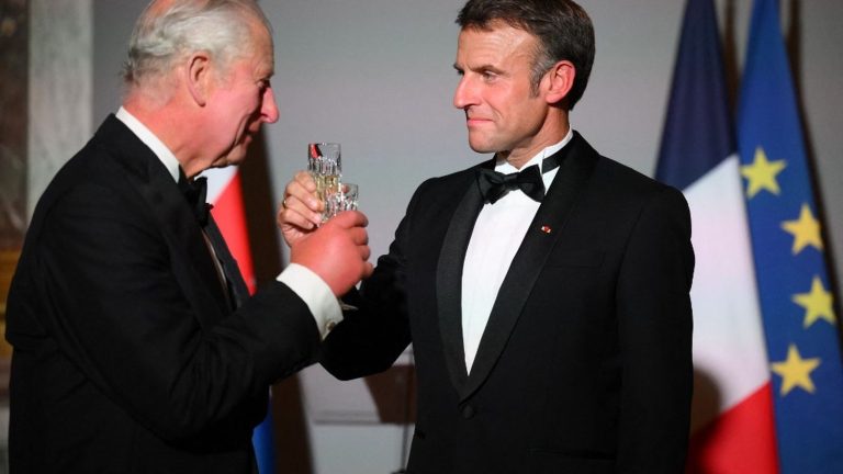 Emmanuel Macron discusses the “intertwined destinies” of France and the United Kingdom during the state dinner at the Palace of Versailles