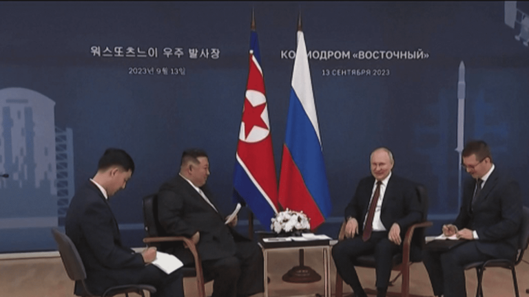 Kim Jong-un welcomed by Vladimir Putin in Russia