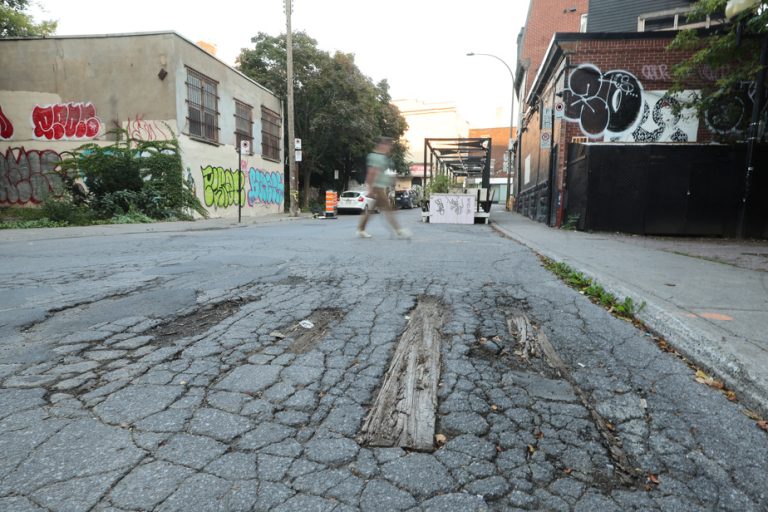 Railway remains reappear on a street