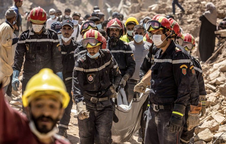 Rescuers work in villages devastated by the earthquake in Morocco