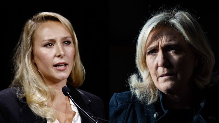 on the far right Marion Maréchal and Marine Le Pen oppose each other from a distance