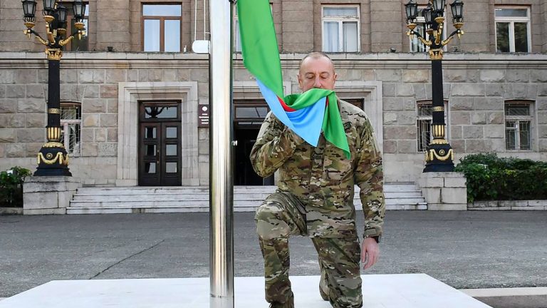 President of Azerbaijan raises national flag on first visit to Stepanakert