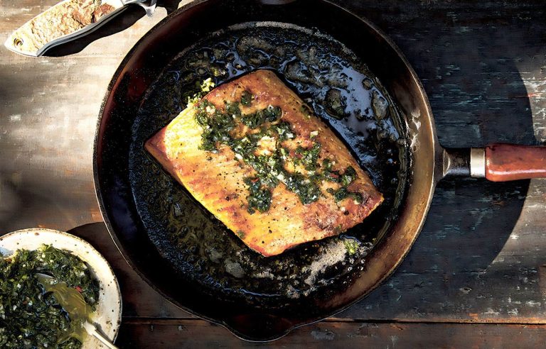 Salmon steak, chimichurri sauce