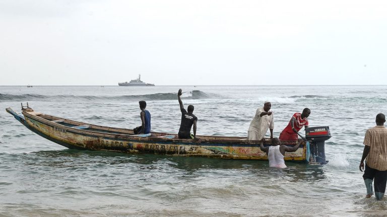 The Senegalese navy intercepts 272 illegal migrants in canoes and brings them back to the port of Dakar