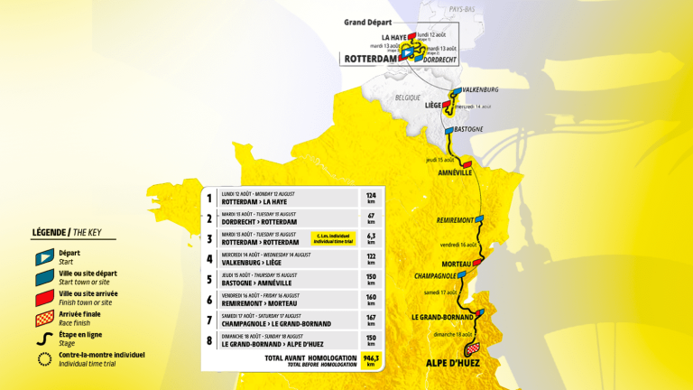 a big departure from Rotterdam, the final explanation at Alpe d’Huez… Discover the route of the third edition