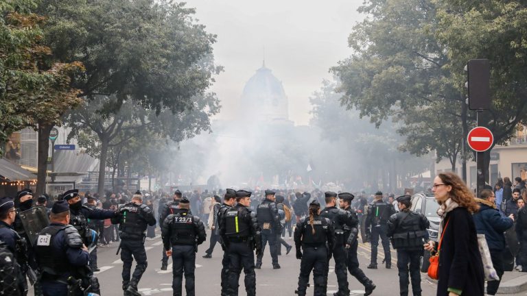 in Paris, thousands of people take part in a banned pro-Palestinian rally