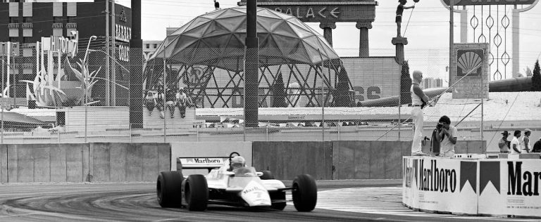 Two editions of the Las Vegas Grand Prix in a parking lot