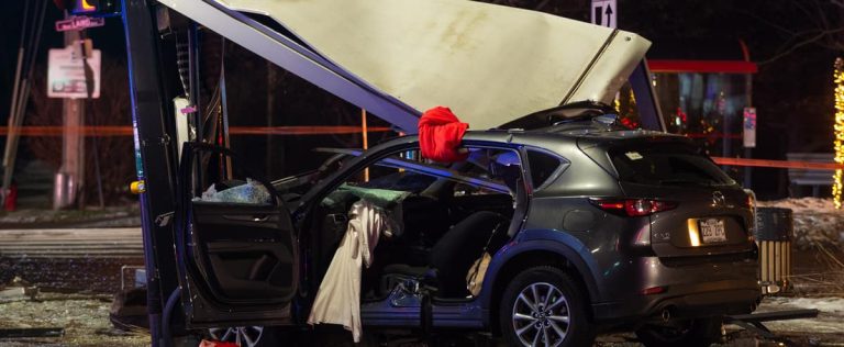 A motorist injured in a violent collision against a bus shelter in Montreal