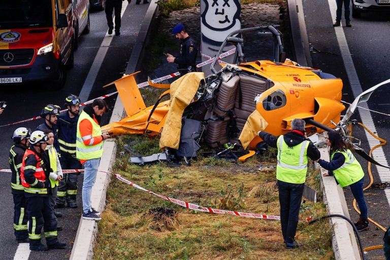 Three injured after helicopter crashes on highway in Madrid