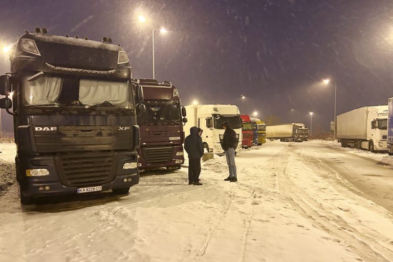 Truckers demonstrate on the border between Poland and Ukraine