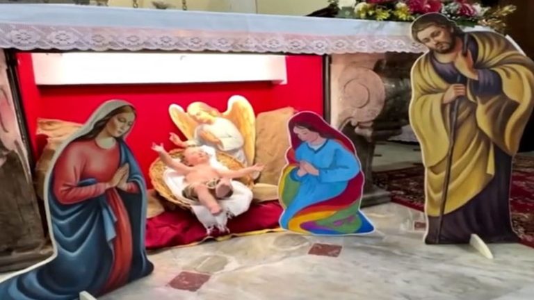 a nativity scene with two mothers to surround Jesus sows discord in Italy