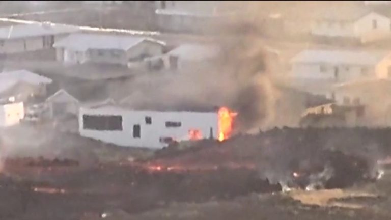 homes engulfed by lava