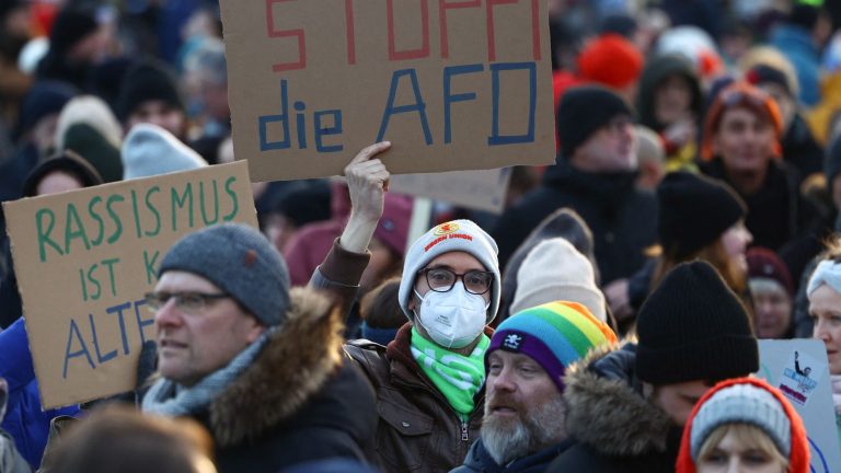 in Germany, hundreds of thousands of people demonstrate against the far right