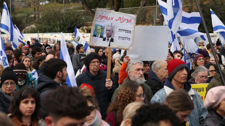 in Jerusalem, families of Israeli hostages challenge majority deputies in front of the Knesset