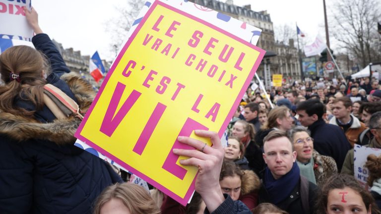 in Paris, several thousand opponents of abortion in the street