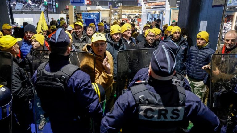 Emmanuel Macron arrives to meet the profession’s unions, dozens of demonstrators force a gate